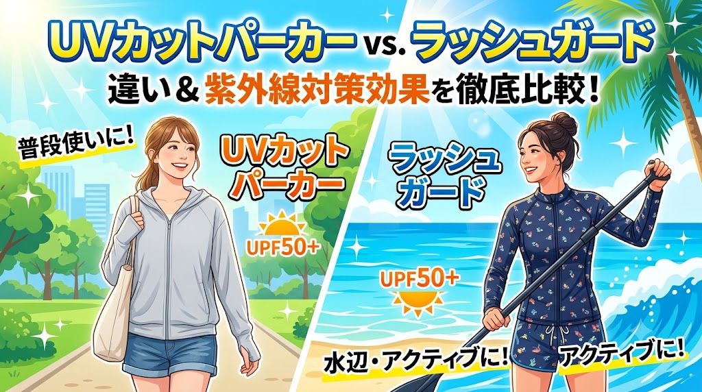 UVカットパーカーとラッシュガードの違いは？紫外線対策はどっちが効果ある？